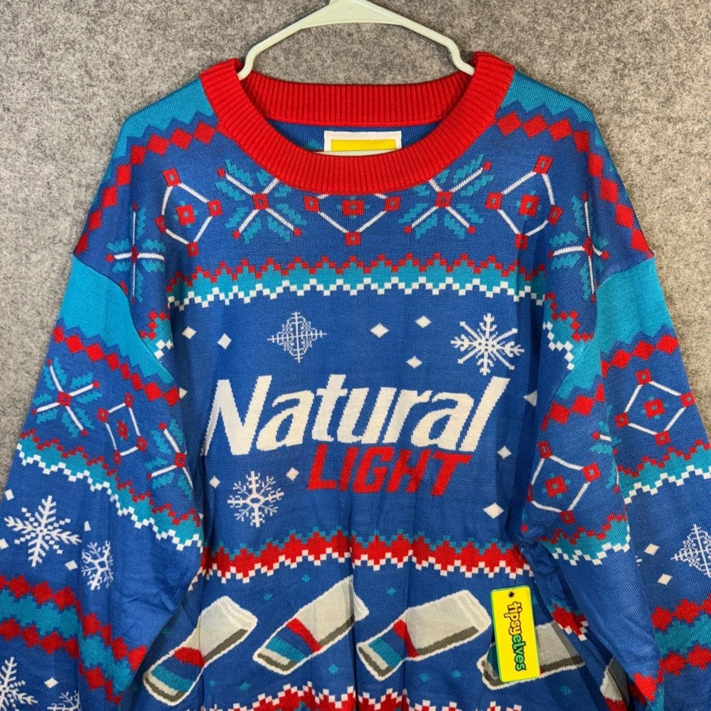 Tipsy Elves‎ Natural Light Ugly Christmas Sweater Mens 4XL Blue Beer NIP